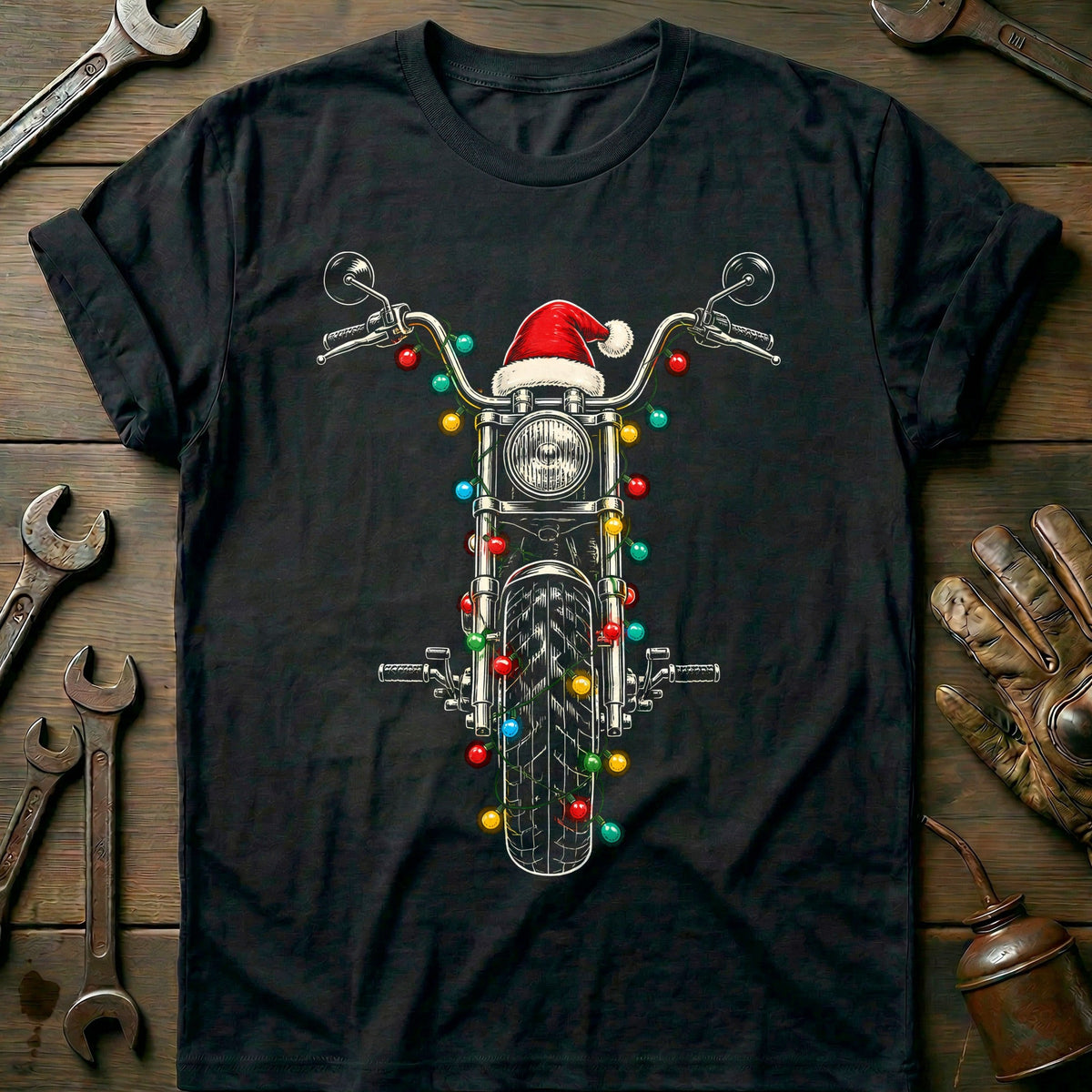 Chopper Christmas Lights Motorcycle T-Shirt GC Gift For Biker