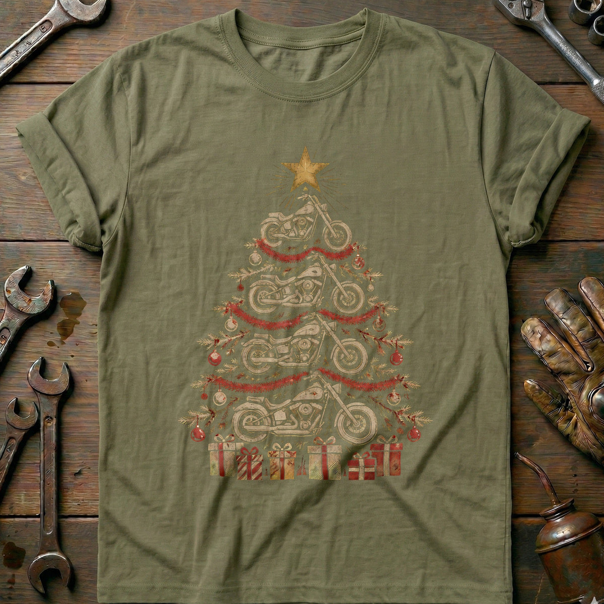 Vintage Motorcycle Christmas Tree T-Shirt EU Gift For Biker