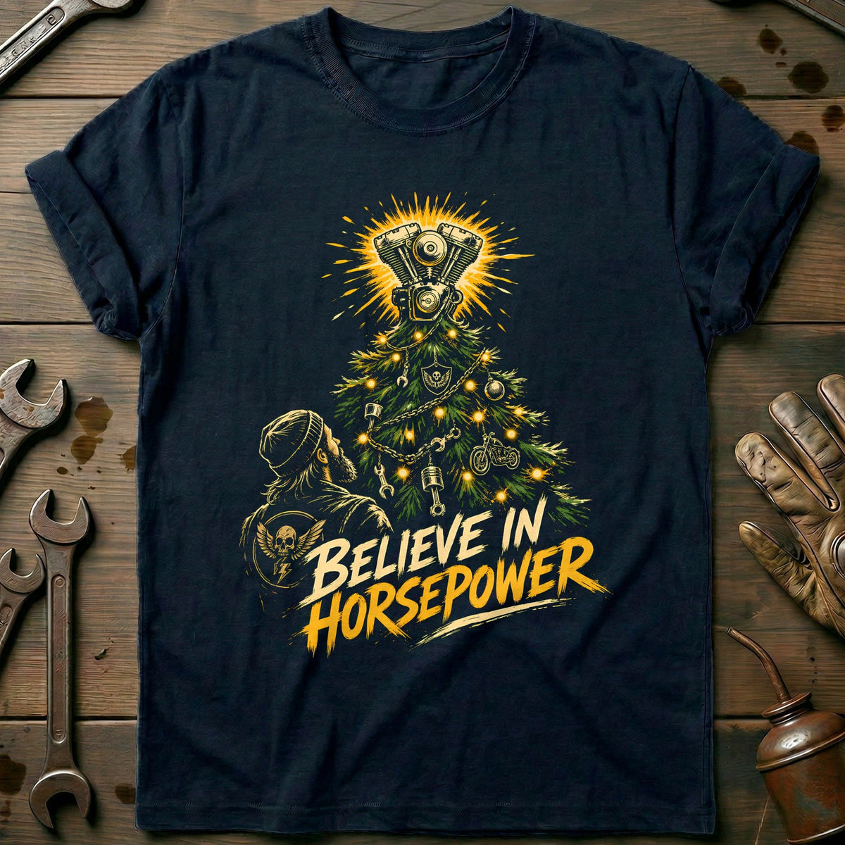 Believe in Horsepower Motorcycle T-Shirt GC Gift For Biker
