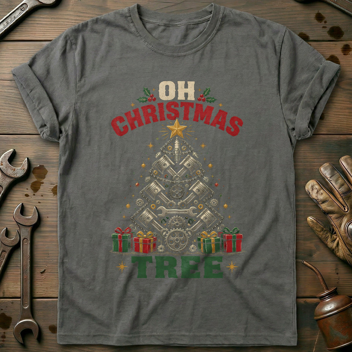 Oh Christmas Tree Engine Parts Motorcycle T-Shirt GC Gift For Biker