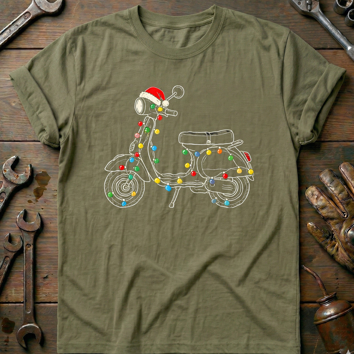 Scooter Christmas Lights Motorcycle T-Shirt EU Gift For Biker