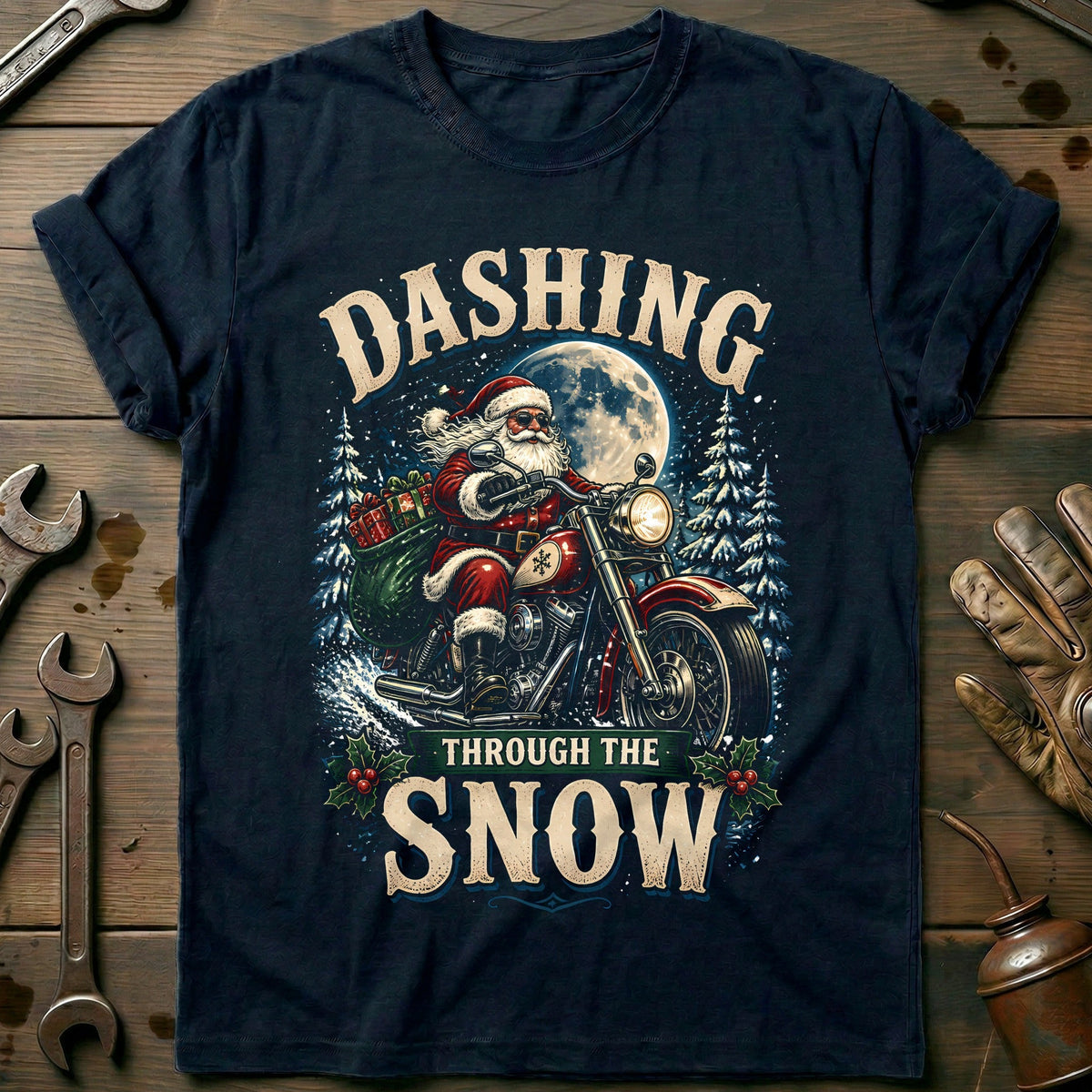 Dashing Through the Snow Motorcycle T-Shirt GC Gift For Biker