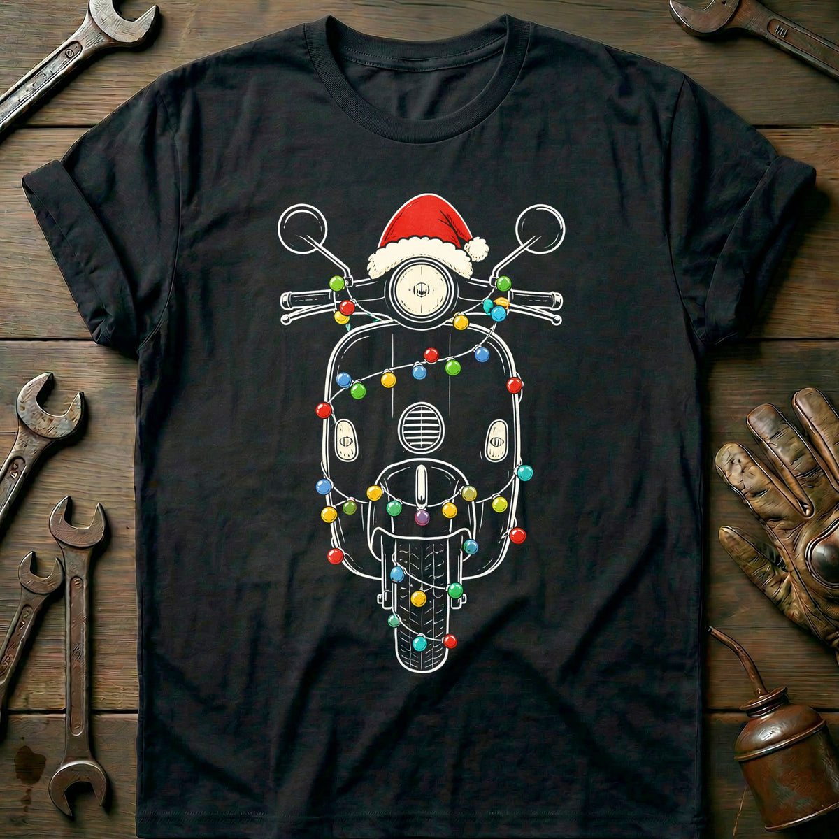 Scooter Christmas Lights Motorcycle T-Shirt EU Gift For Biker