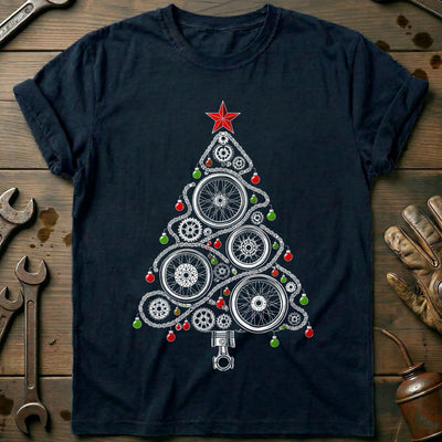 Wheels and Chains Christmas Tree Motorcycle T-Shirt EU Gift For Biker
