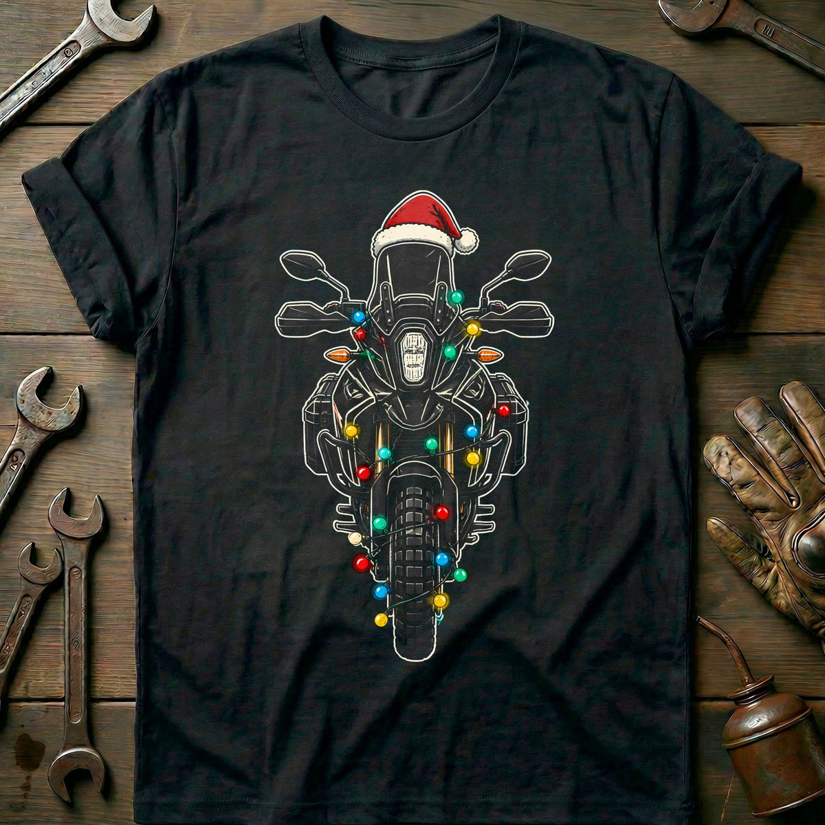 Adventure Christmas Lights Motorcycle T-Shirt GC Gift For Biker