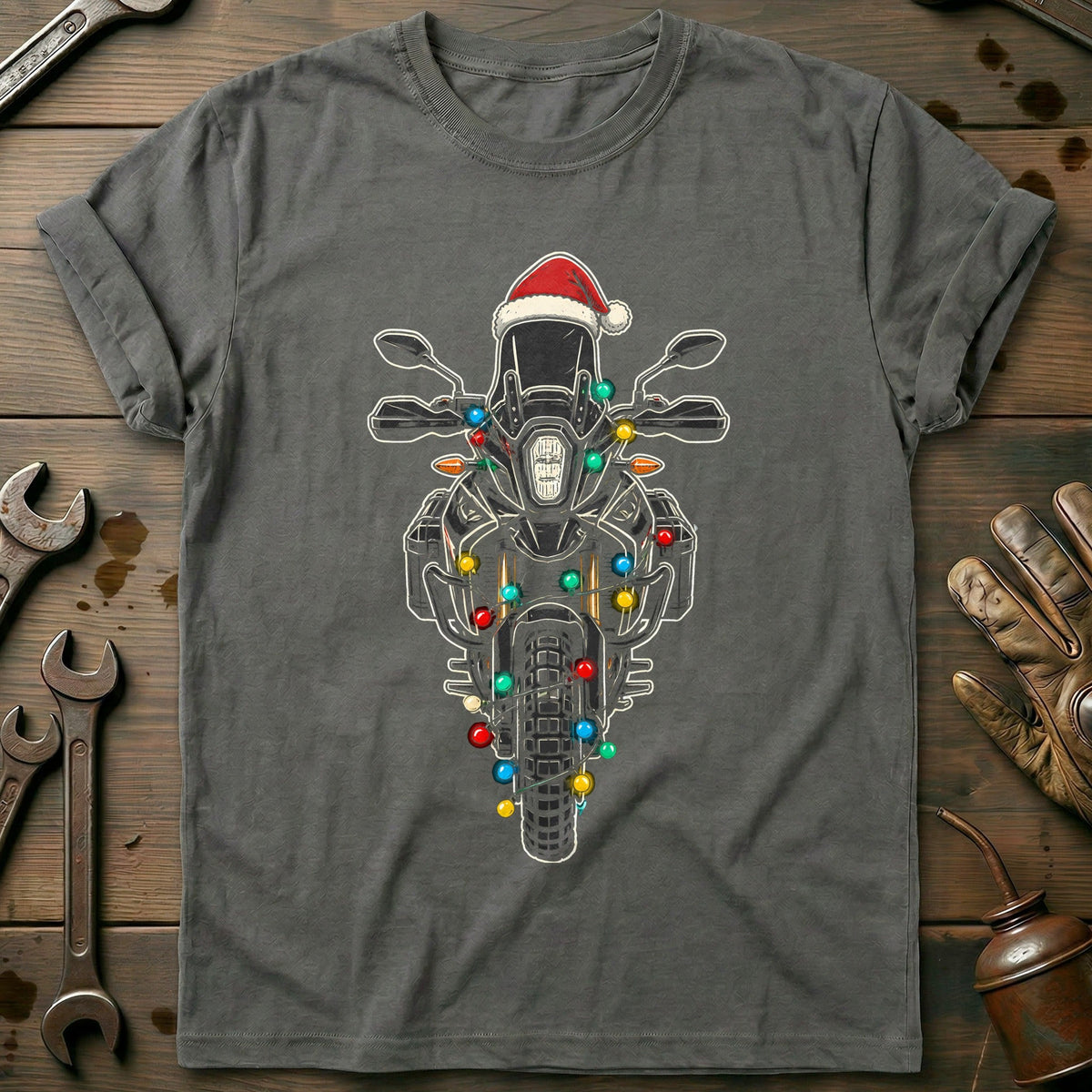 Adventure Christmas Lights Motorcycle T-Shirt GC Gift For Biker