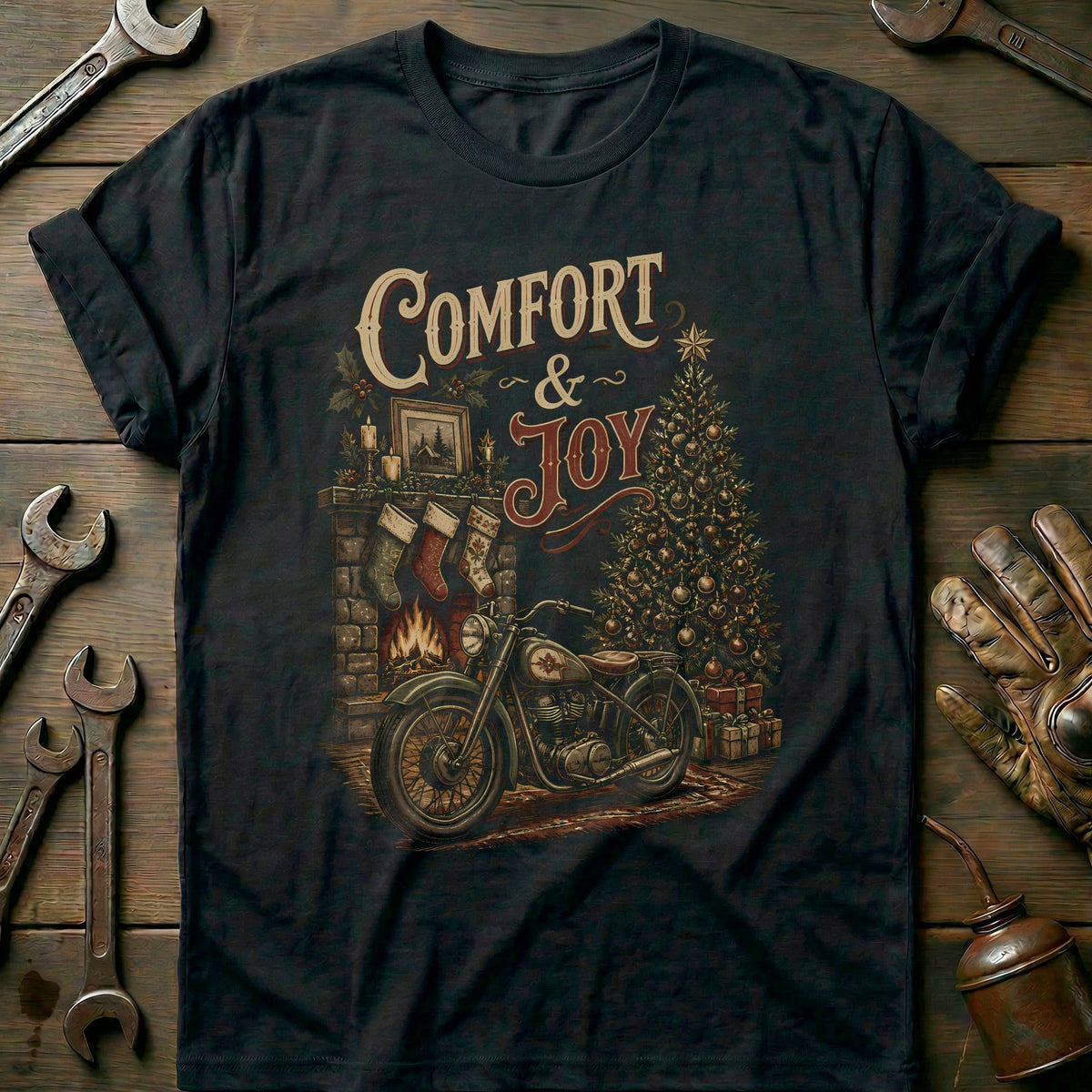 Comfort and Joy Motorcycle T-Shirt GC Gift For Biker