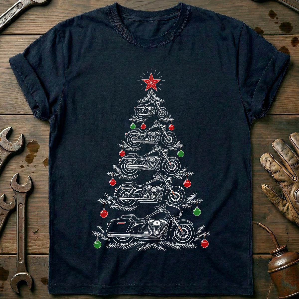 Baggers and Baubles Christmas Tree Motorcycle T-Shirt GC Gift For Biker