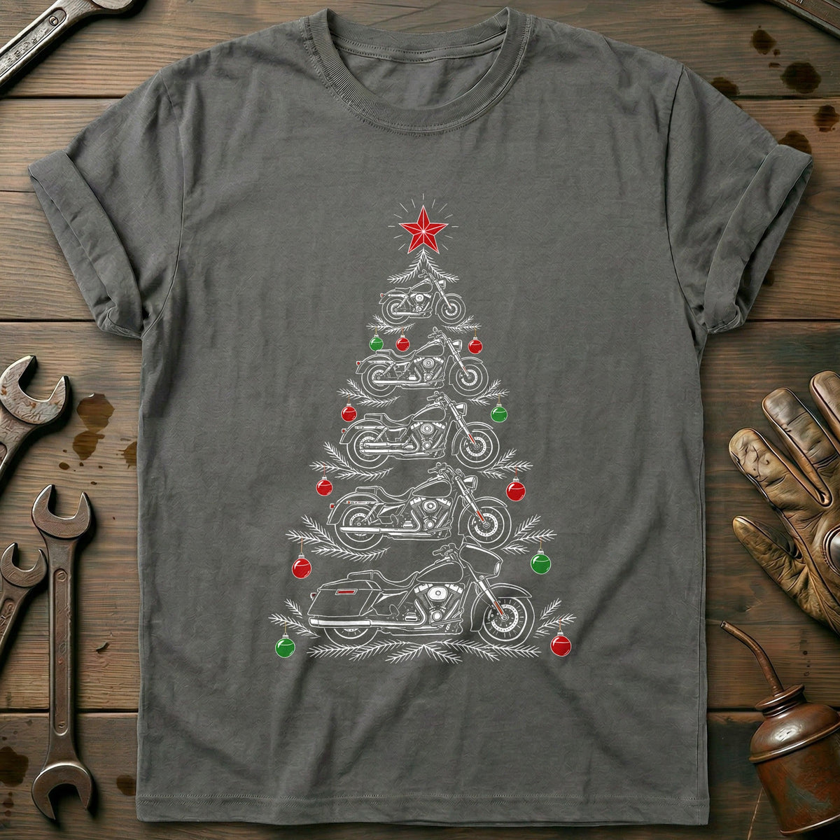 Baggers and Baubles Christmas Tree Motorcycle T-Shirt GC Gift For Biker