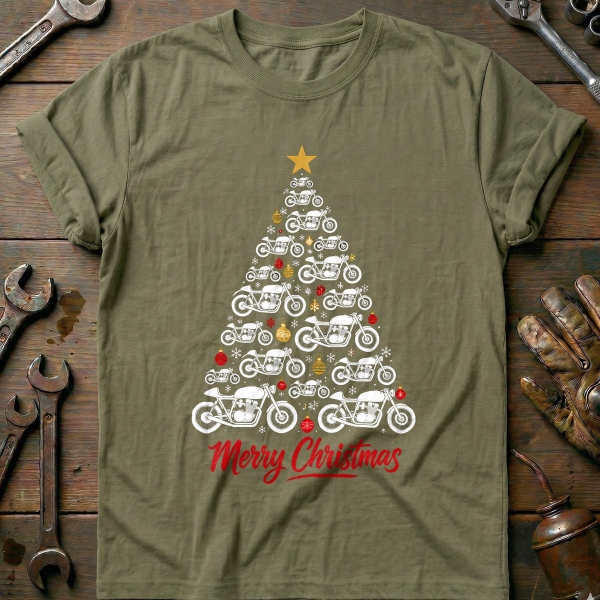 Cafe Racer Christmas Tree Motorcycle T-Shirt GC Gift For Biker