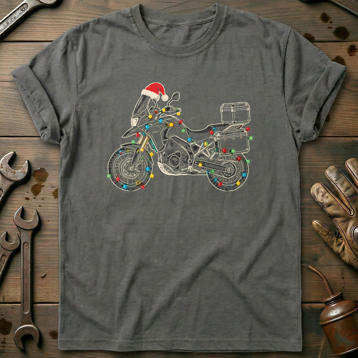 Adventure Christmas Lights Motorcycle T-Shirt GC Gift For Biker