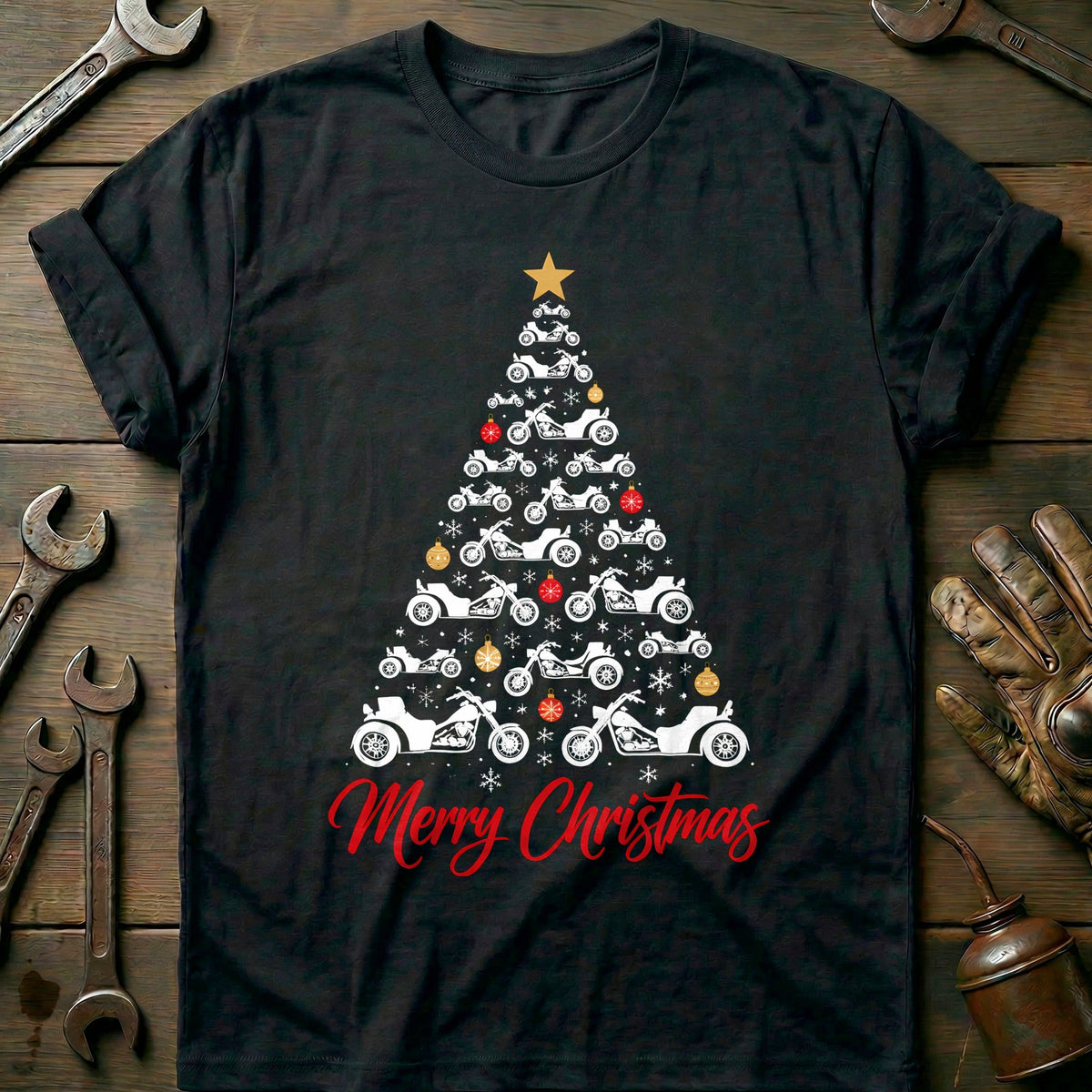 Trike Christmas Tree Motorcycle T-Shirt EU Gift For Biker
