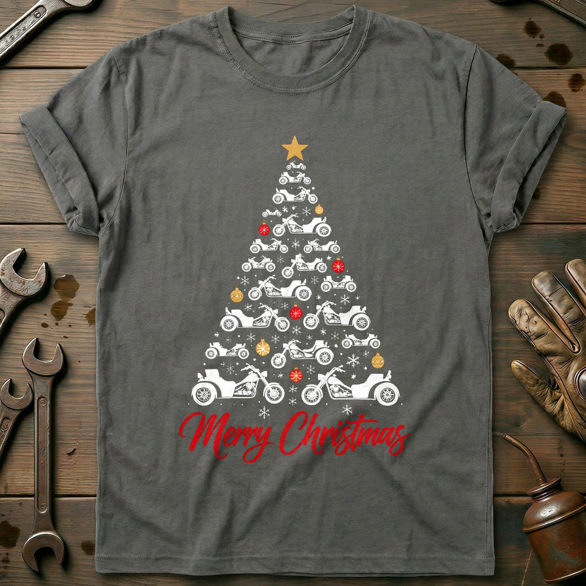 Trike Christmas Tree Motorcycle T-Shirt EU Gift For Biker