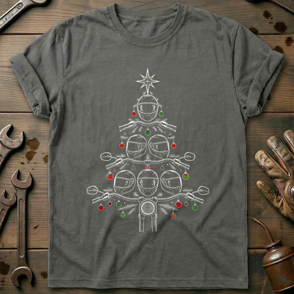 Helmets and Bars Christmas Tree Motorcycle T-Shirt GC Gift For Biker