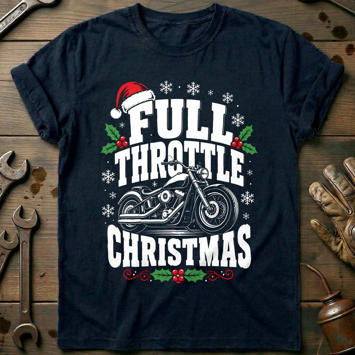 Full Throttle Christmas Motorcycle T-Shirt GC Gift For Biker