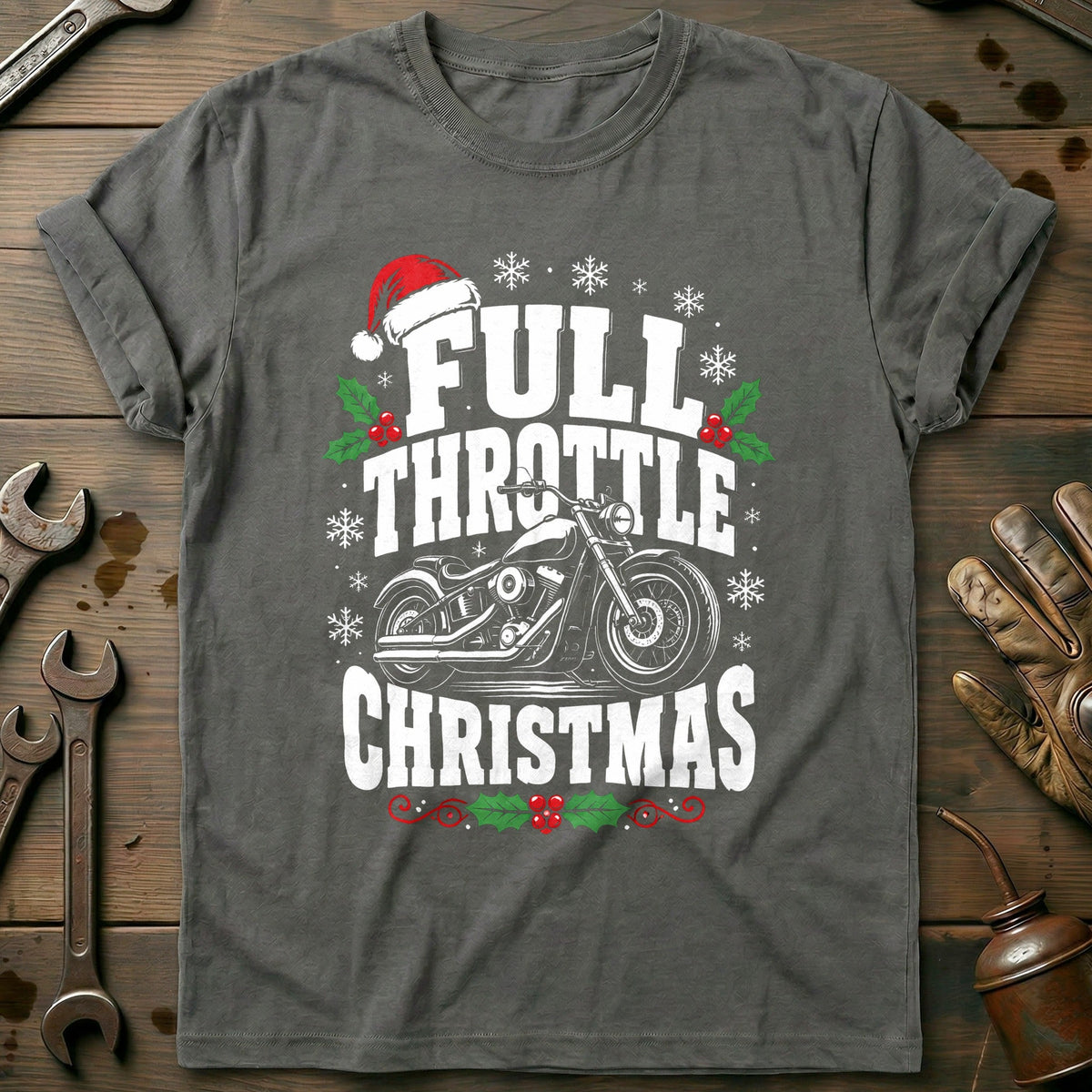 Full Throttle Christmas Motorcycle T-Shirt GC Gift For Biker