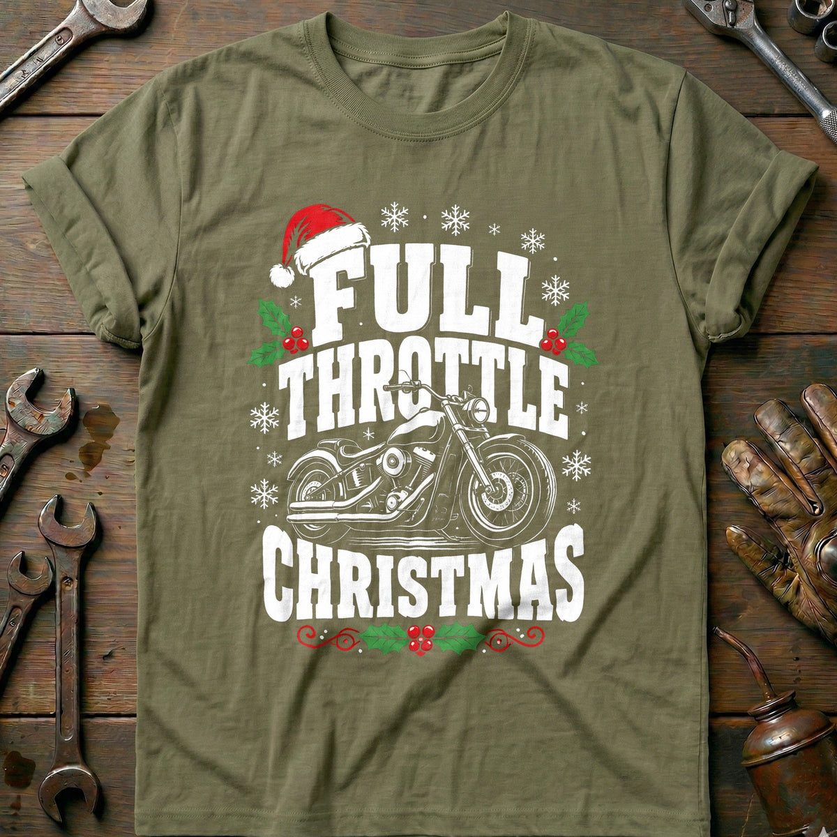 Full Throttle Christmas Motorcycle T-Shirt GC Gift For Biker