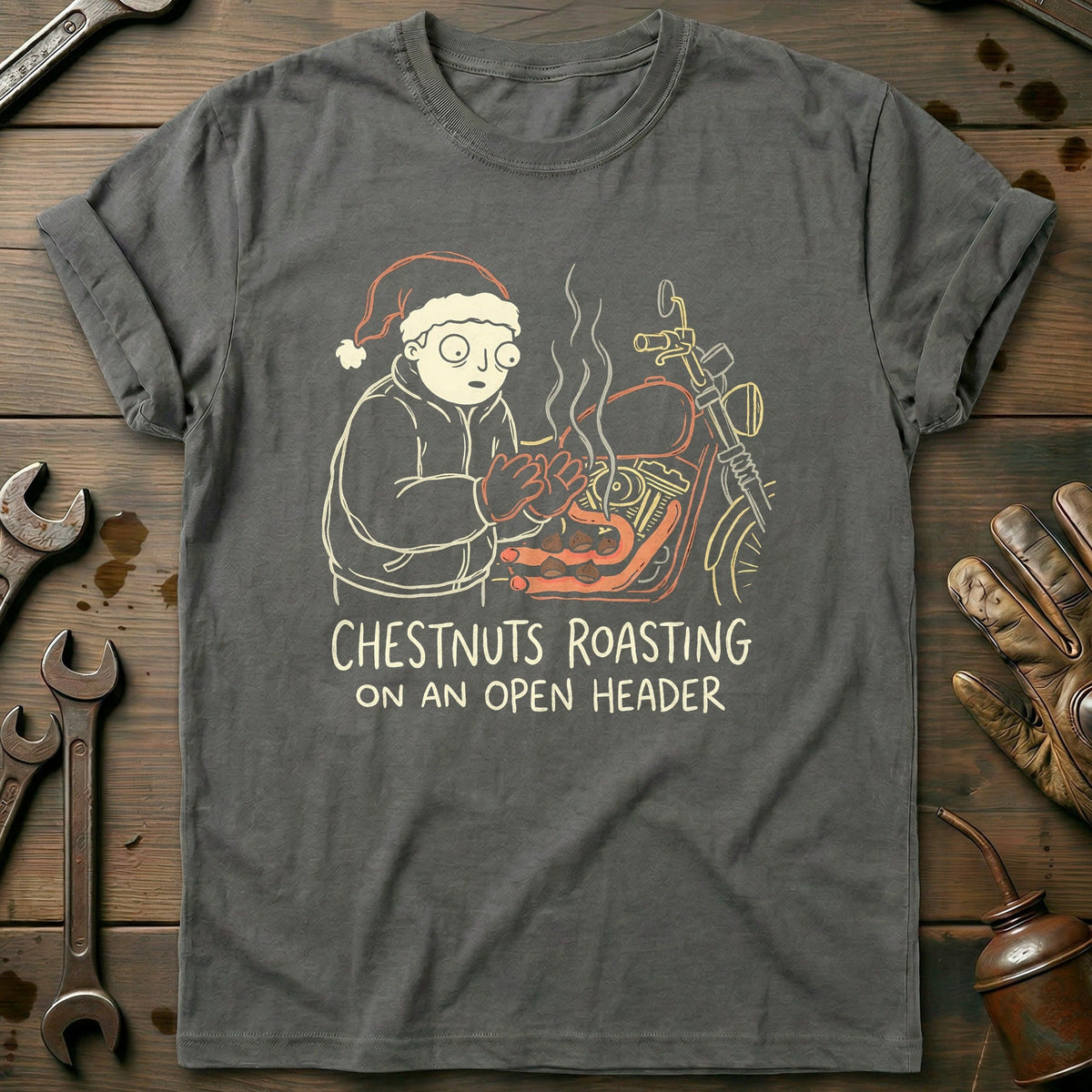 Chestnuts Roasting on an Open Header Motorcycle T-Shirt GC Gift For Biker