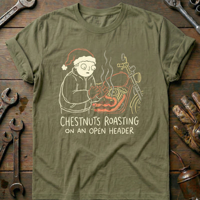 Chestnuts Roasting on an Open Header Motorcycle T-Shirt GC Gift For Biker