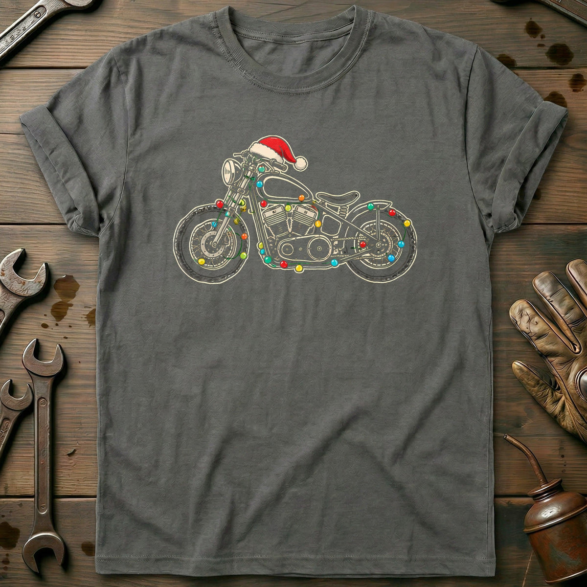Bobber Christmas Lights Motorcycle T-Shirt GC Gift For Biker