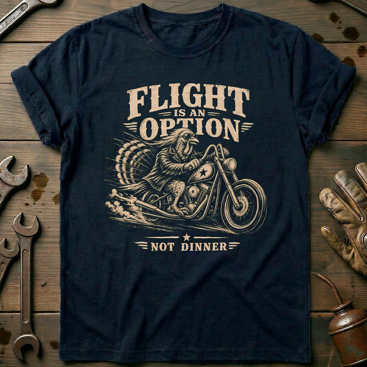 Flight is an Option Not Dinner Motorcycle T-Shirt GC Gift For Biker