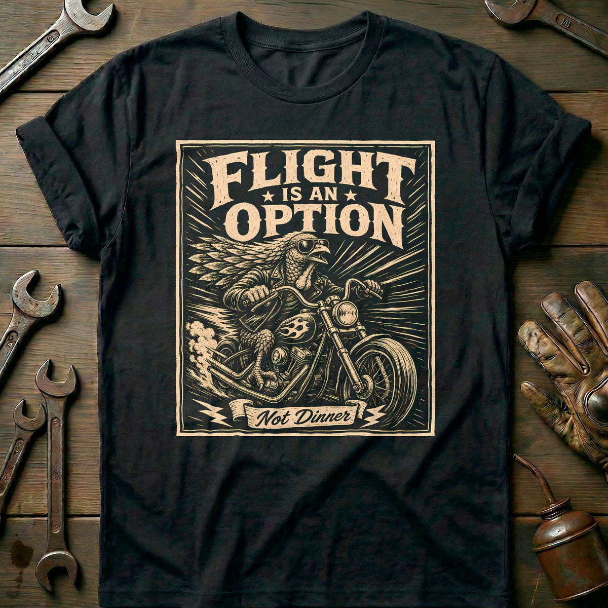 Flight is an Option Not Dinner Motorcycle T-Shirt US Gift For Biker