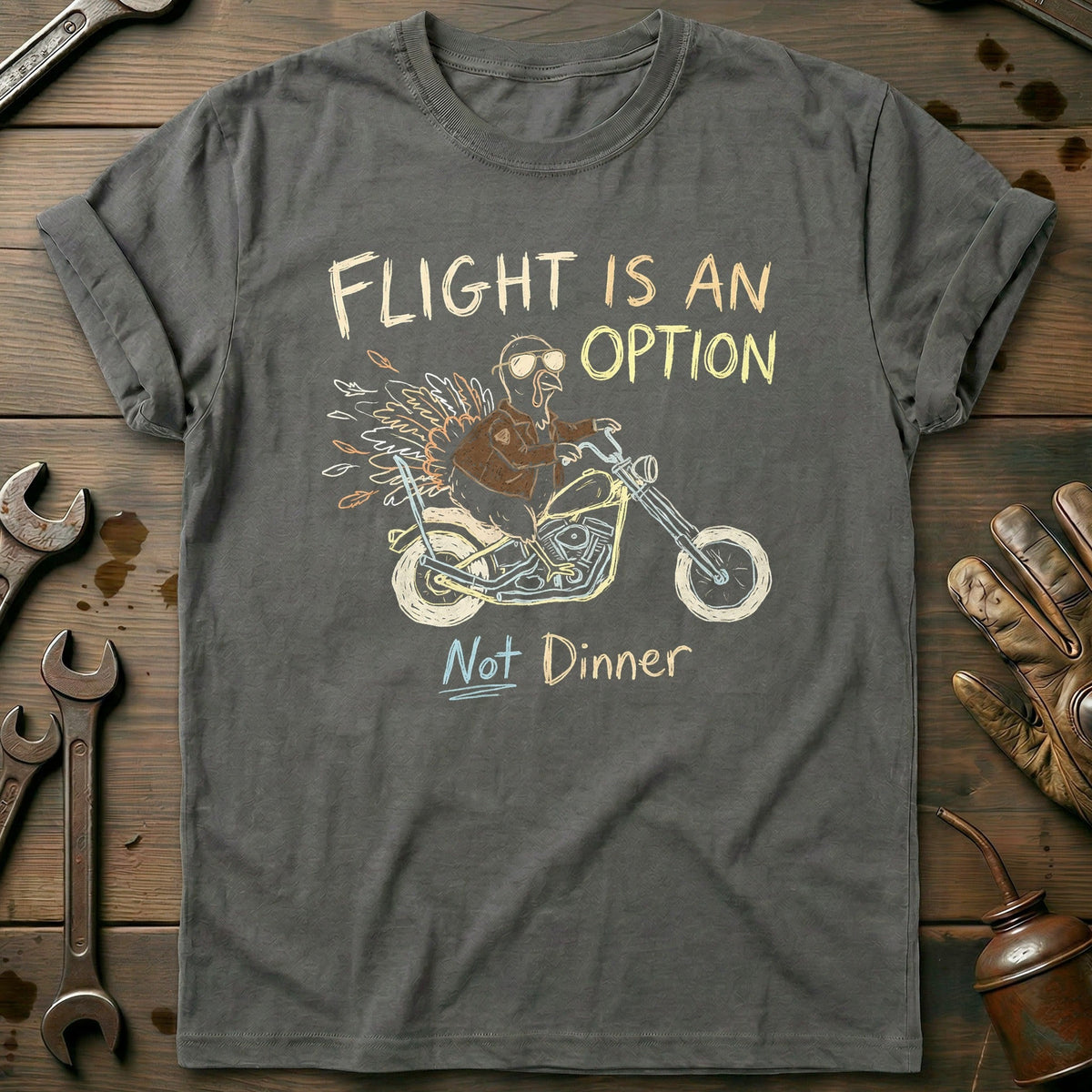 Flight is an Option Not Dinner Motorcycle T-Shirt EU Gift For Biker