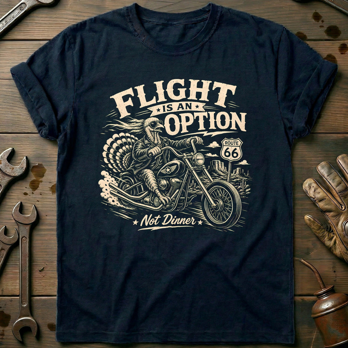 Flight is an Option Not Dinner Motorcycle T-Shirt GC Gift For Biker