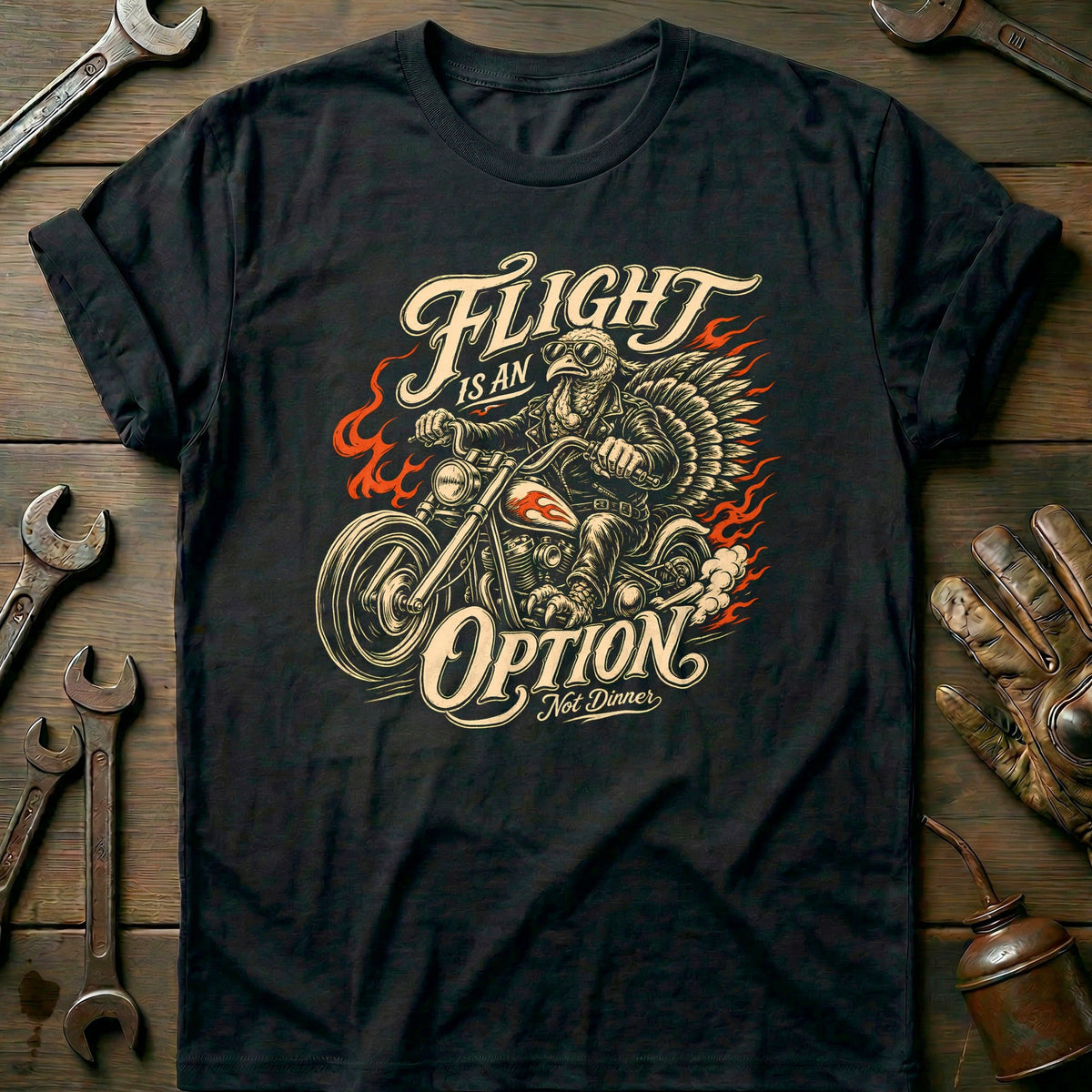 Flight is an Option Not Dinner Motorcycle T-Shirt GC Gift For Biker