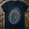 Flaming Wheel Engraving Motorcycle T-Shirt GC Gift For Biker