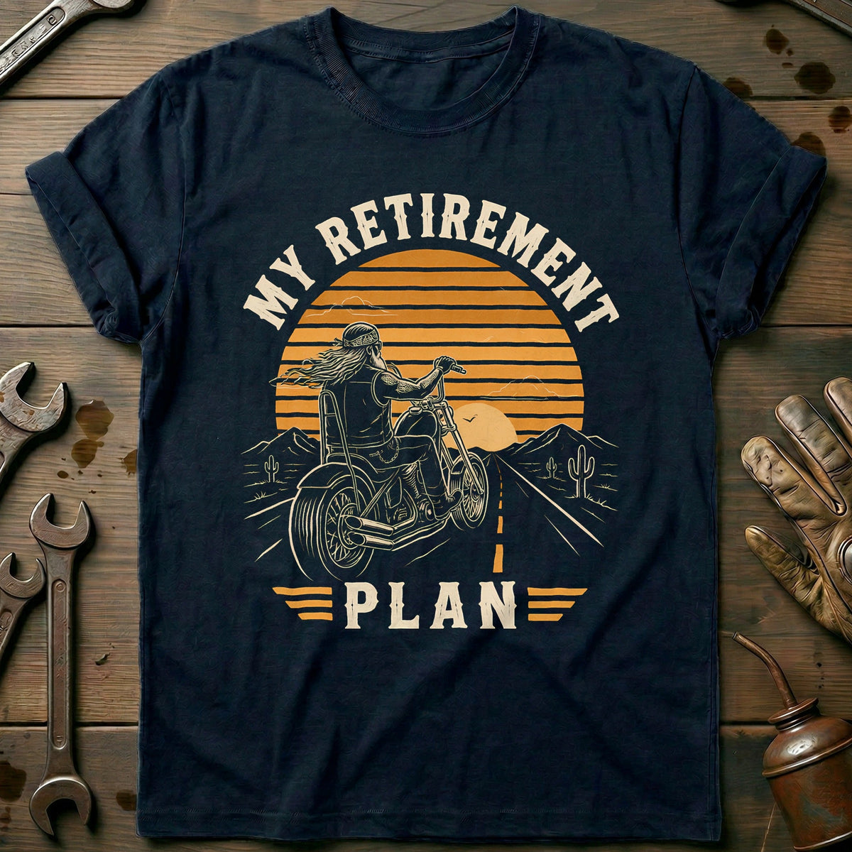 Retirement Plan Sunset Motorcycle T-Shirt GC Gift For Biker