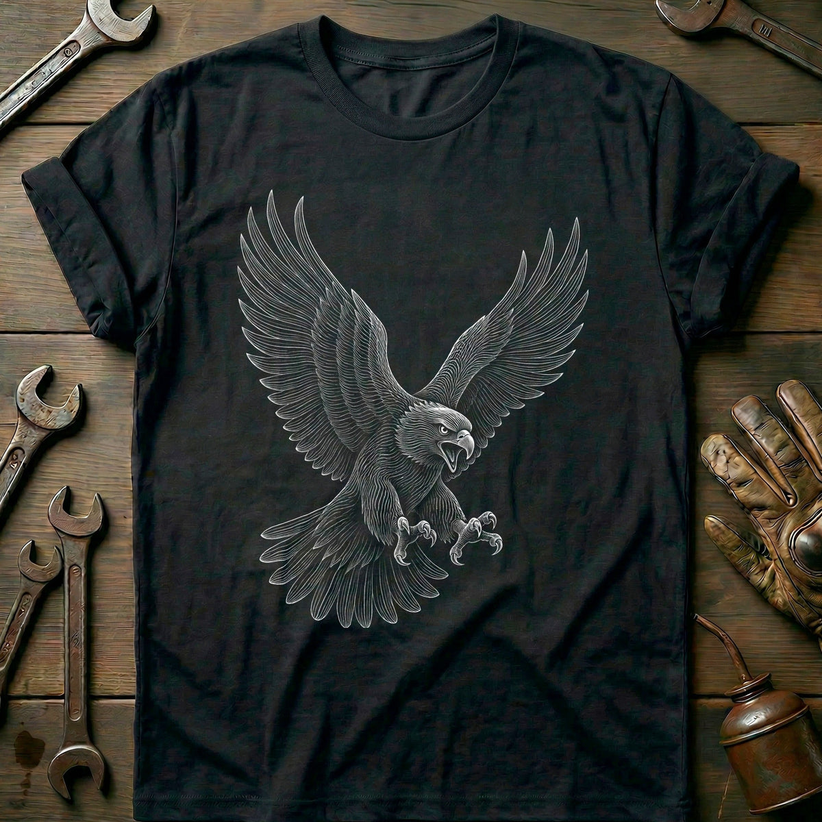 Eagle Engraving Motorcycle T-Shirt EU Gift For Biker