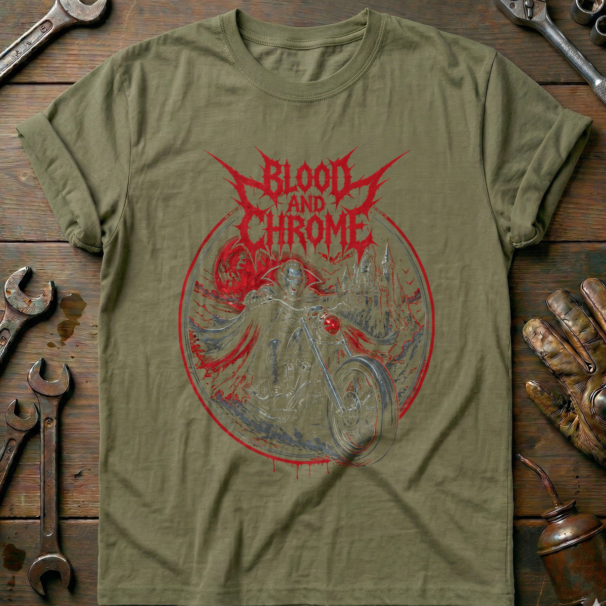 Blood and Chrome Motorcycle T-Shirt Gift For Biker