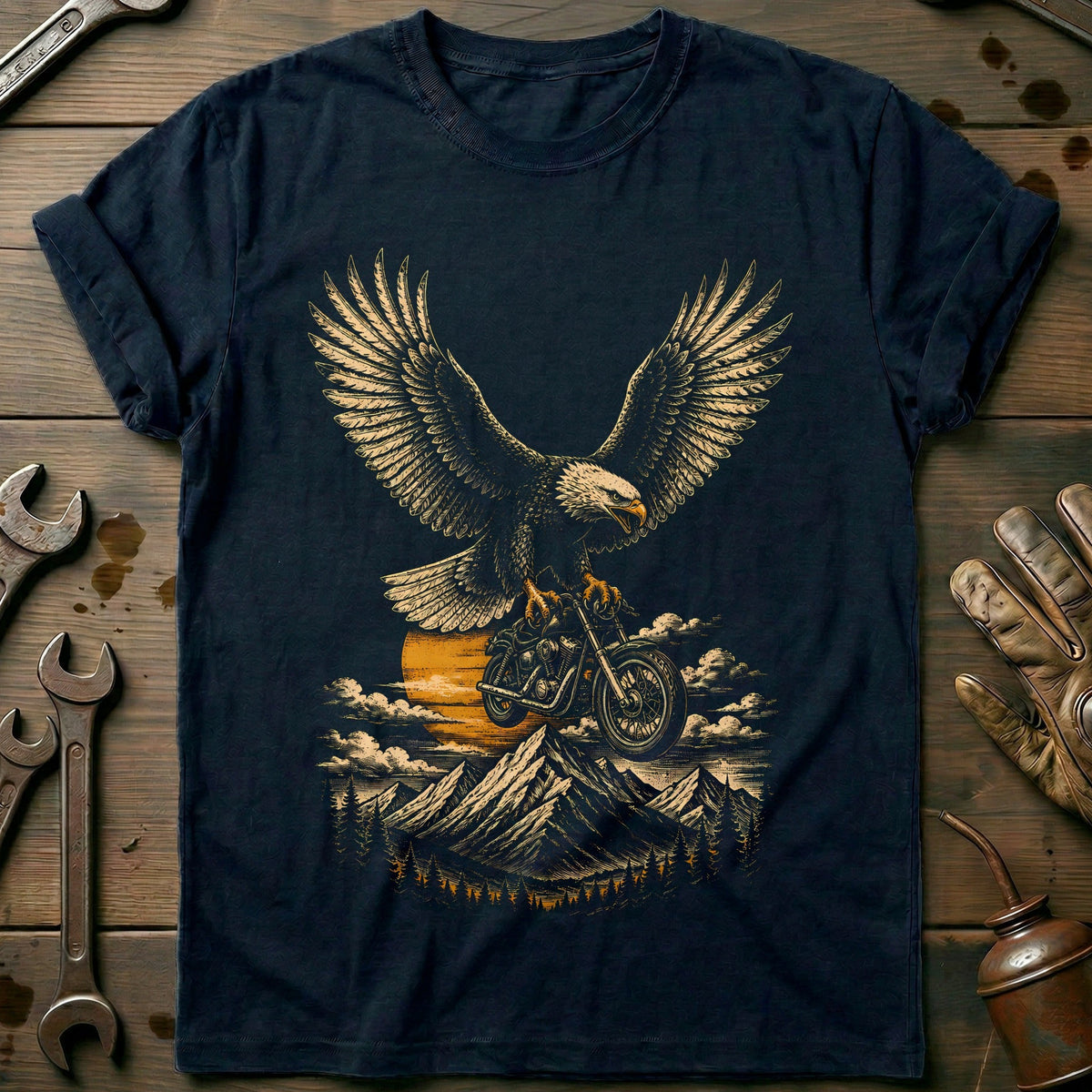 Eagle Motorcycle T-Shirt Gift For Biker