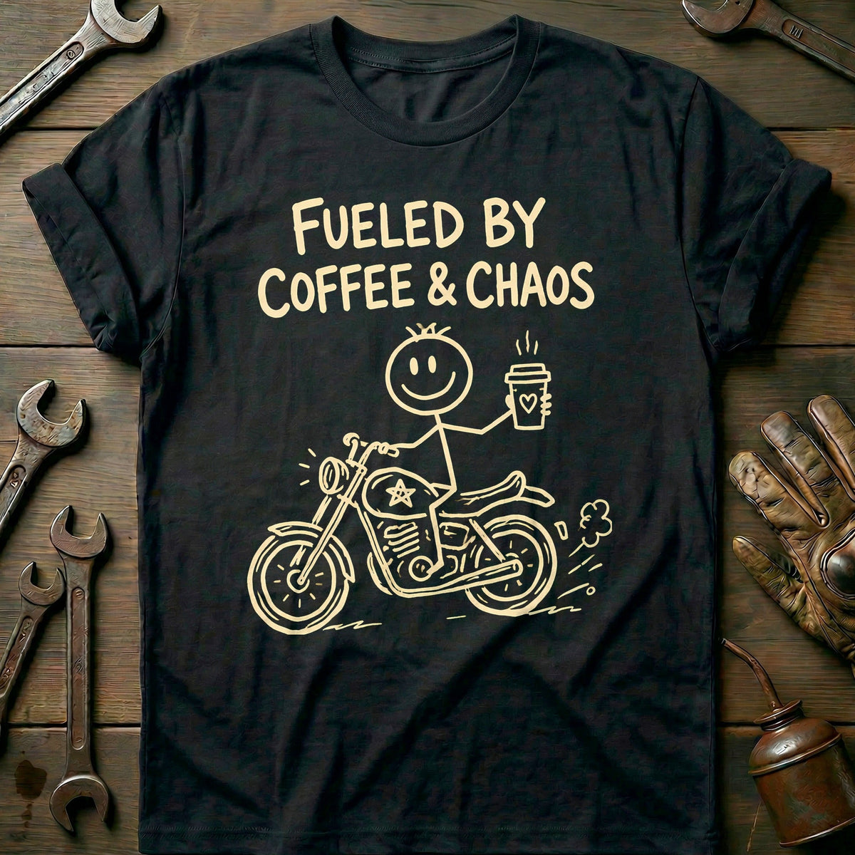 Coffee Chaos Motorcycle T-Shirt GC Gift For Biker