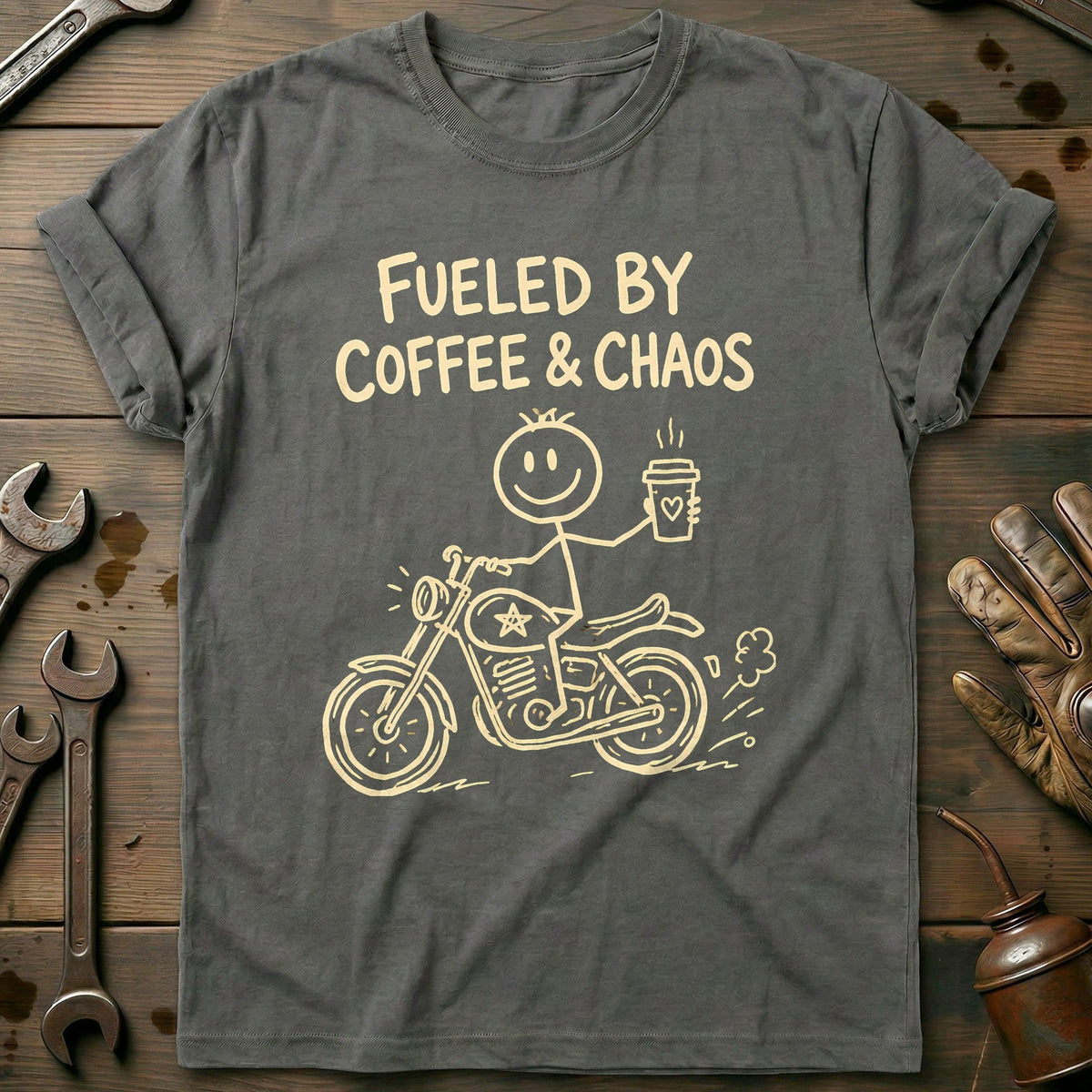 Coffee Chaos Motorcycle T-Shirt GC Gift For Biker