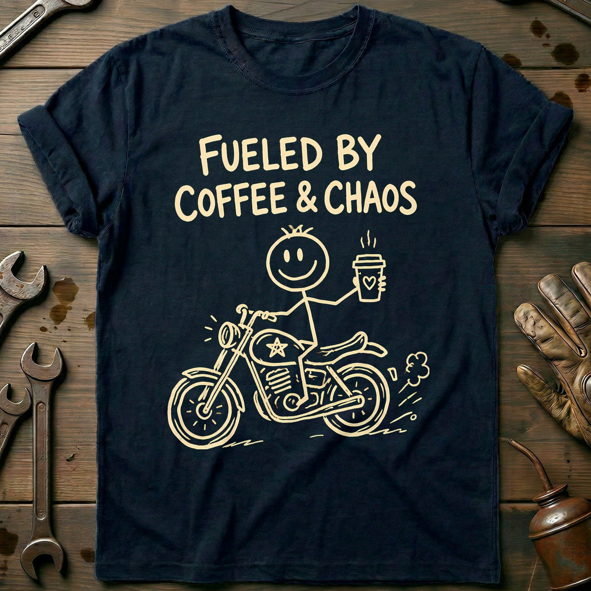 Coffee Chaos Motorcycle T-Shirt GC Gift For Biker