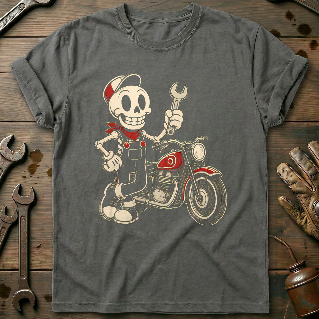 Skeleton Mechanic Mascot Motorcycle T-Shirt US Gift For Biker