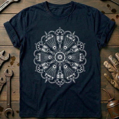 Engine Mandala Blackwork Motorcycle T-Shirt US Gift For Biker