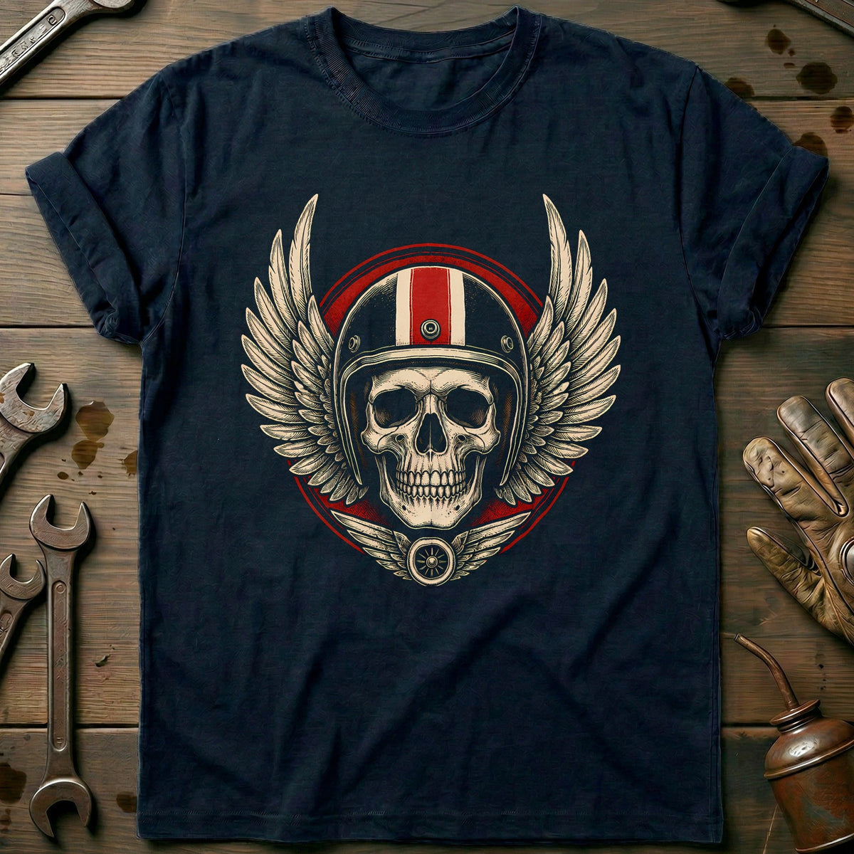 Engraved Skull Helmet Motorcycle T-Shirt AU Gift For Biker
