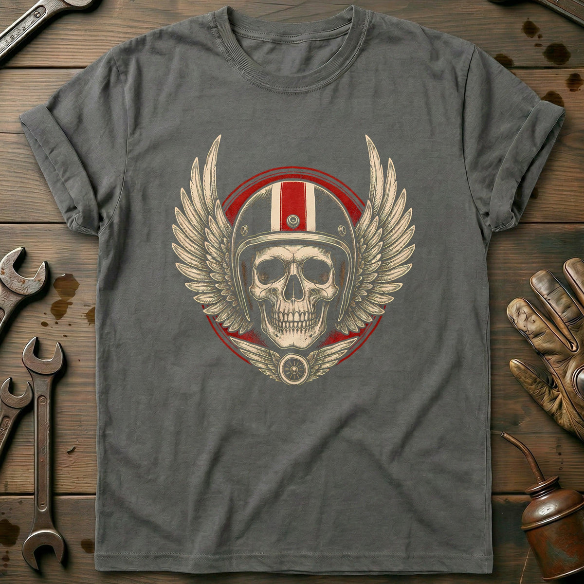 Engraved Skull Helmet Motorcycle T-Shirt AU Gift For Biker