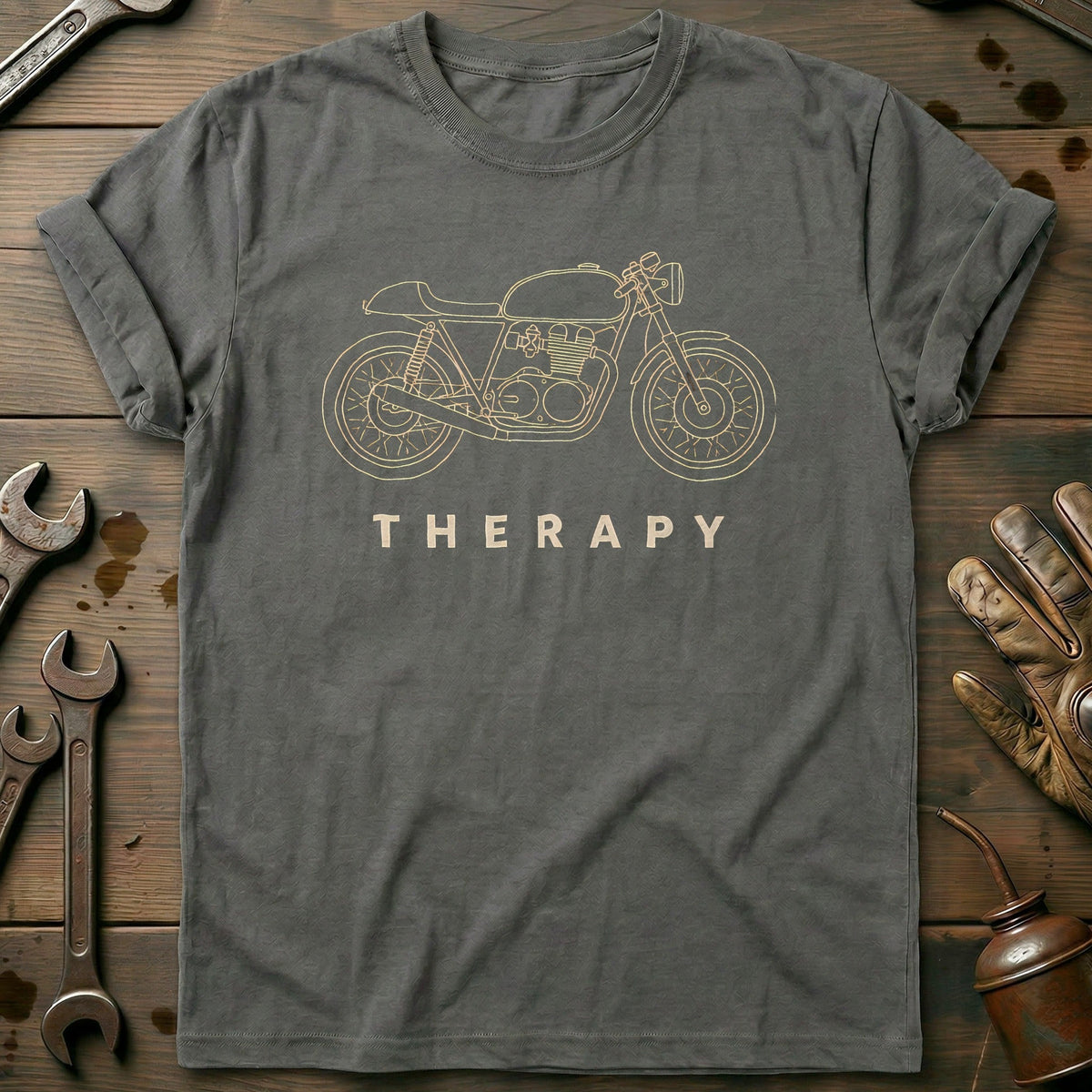 Cafe Racer Therapy Motorcycle T-Shirt US Gift For Biker