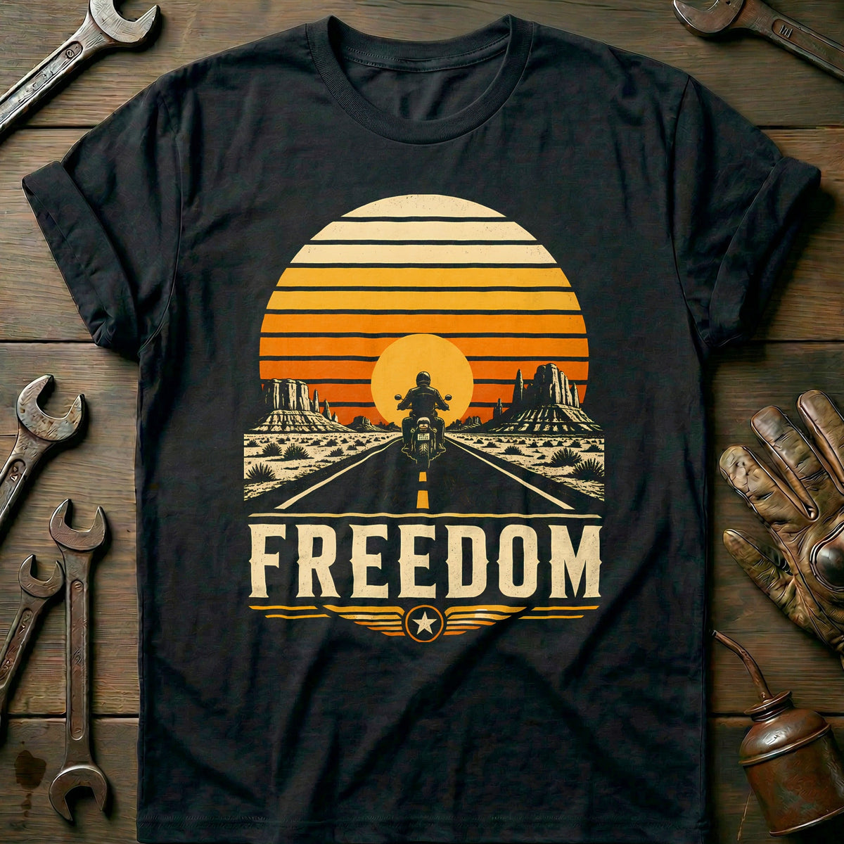 Freedom Sunset Motorcycle T-Shirt US Gift For Biker