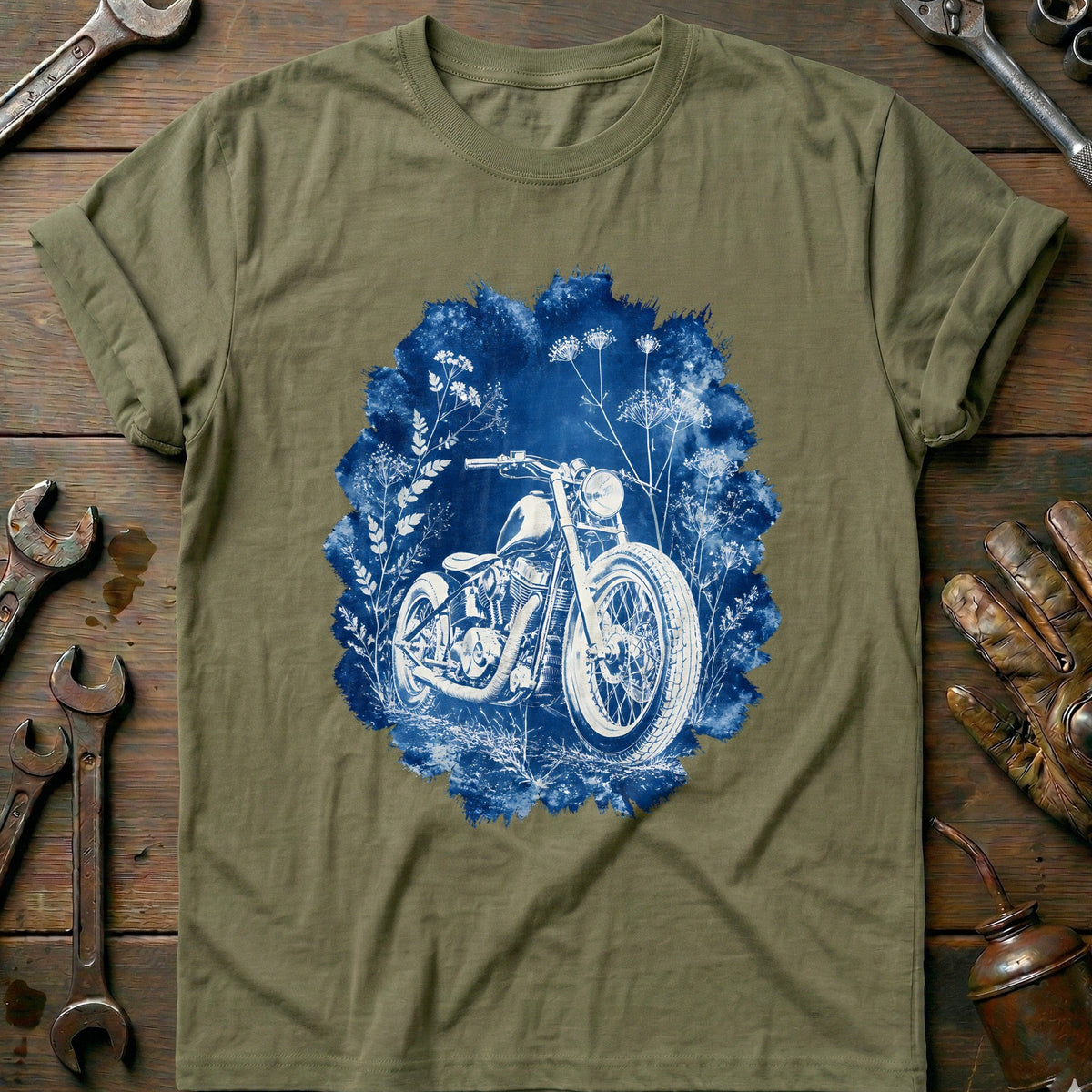 Cyanotype Moto Motorcycle T-Shirt AU Gift For Biker