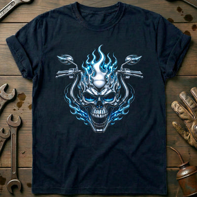 Chrome Flaming Skull Motorcycle T-Shirt US Gift For Biker