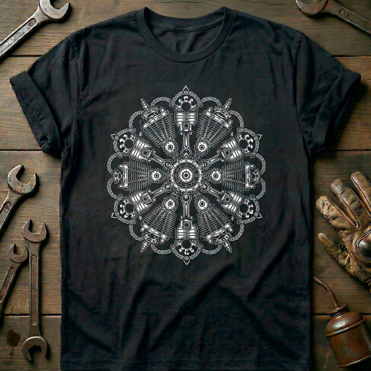 Engine Mandala Blackwork Motorcycle T-Shirt AU Gift For Biker