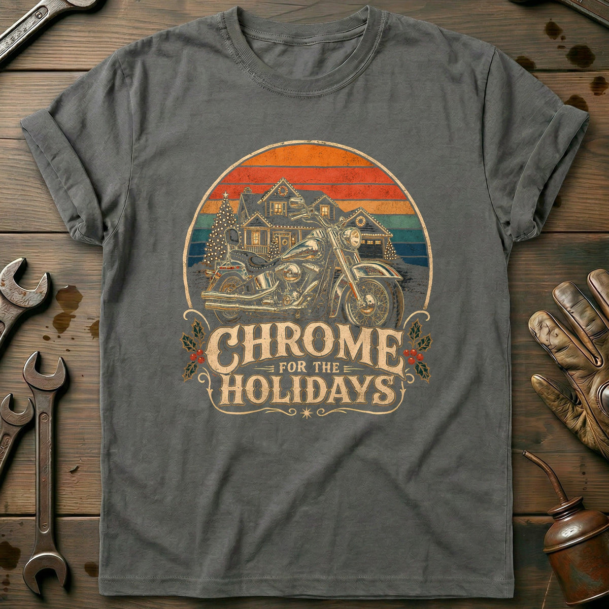 Chrome for the Holidays Motorcycle T-Shirt Gift For Biker