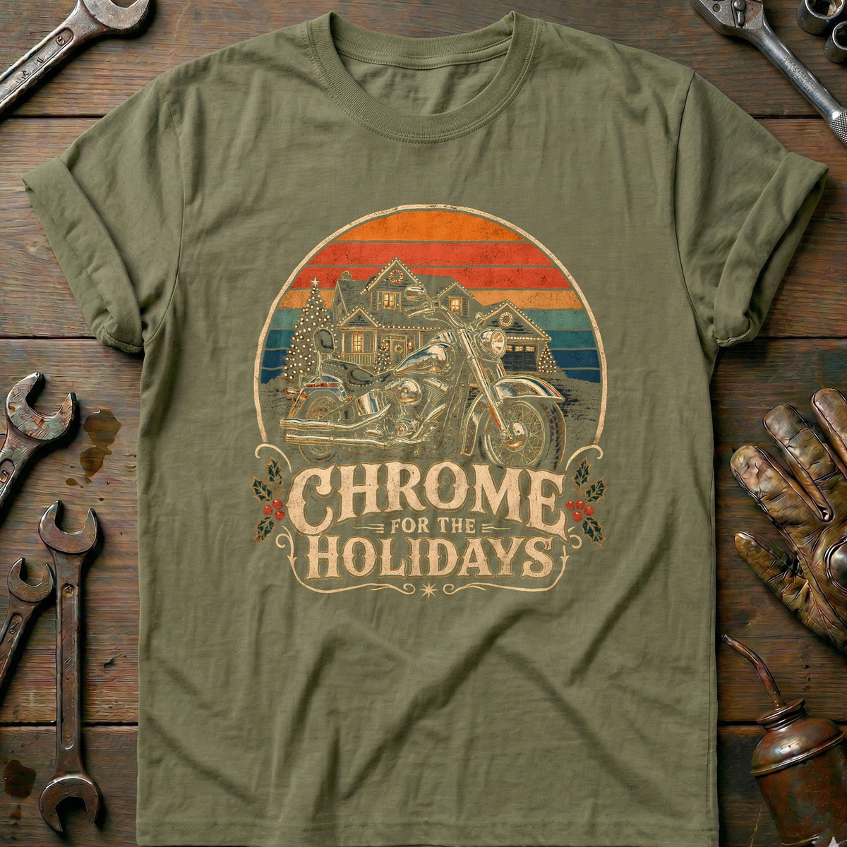 Chrome for the Holidays Motorcycle T-Shirt Gift For Biker