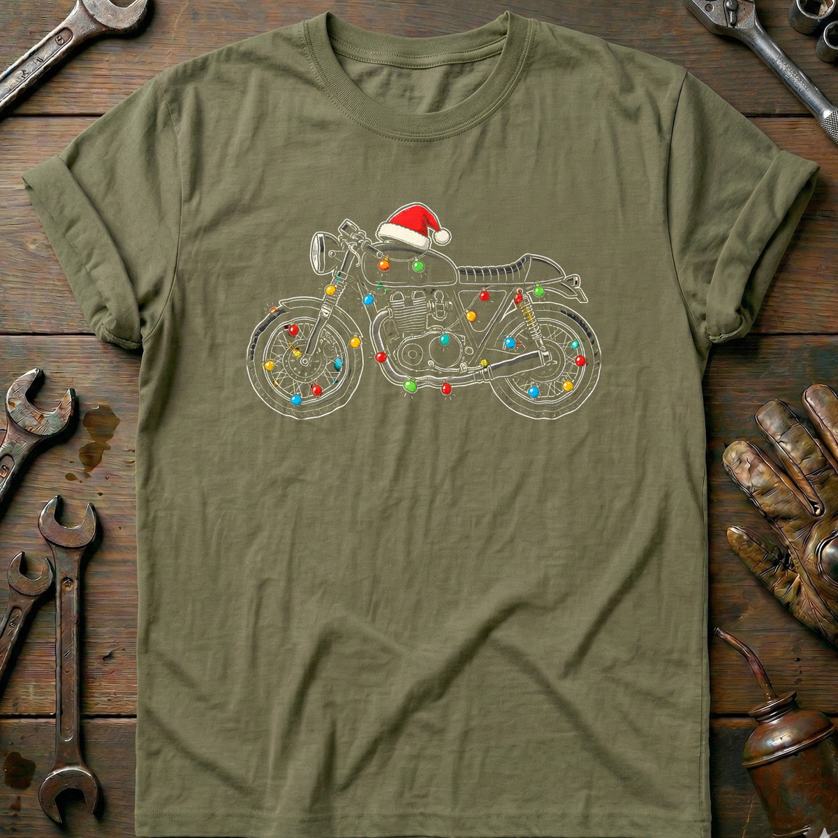 Cafe Racer Christmas Lights Motorcycle T-Shirt Gift For Biker