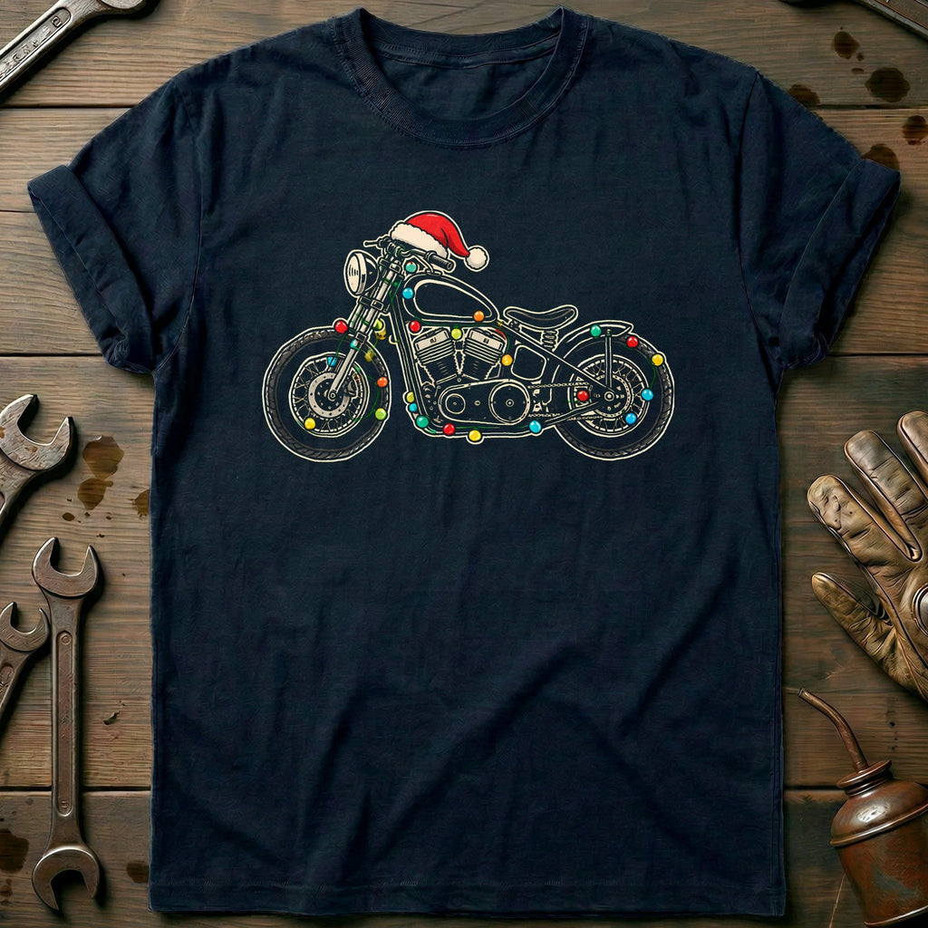 Bobber Christmas Lights Motorcycle T-Shirt Gift For Biker